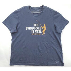 Life Is Good Crusher T-Shirt Mens XL Blue The Struggle Is Reel Fishing Cotton